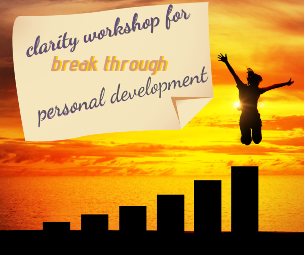 title of workshop- clarity for break through personal development with a women jumping from the highest pole in the sunset